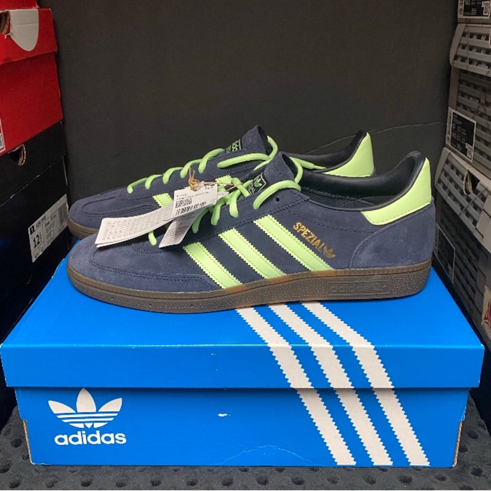 adidas Originals Handball Spezial Men's Suede Sneakers Navy/Neon Green NWT12.5M
